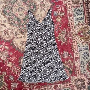 Express Floral Mini Dress Womens 7/8 Black White Excellent V-Neck Sleeveless Y2K